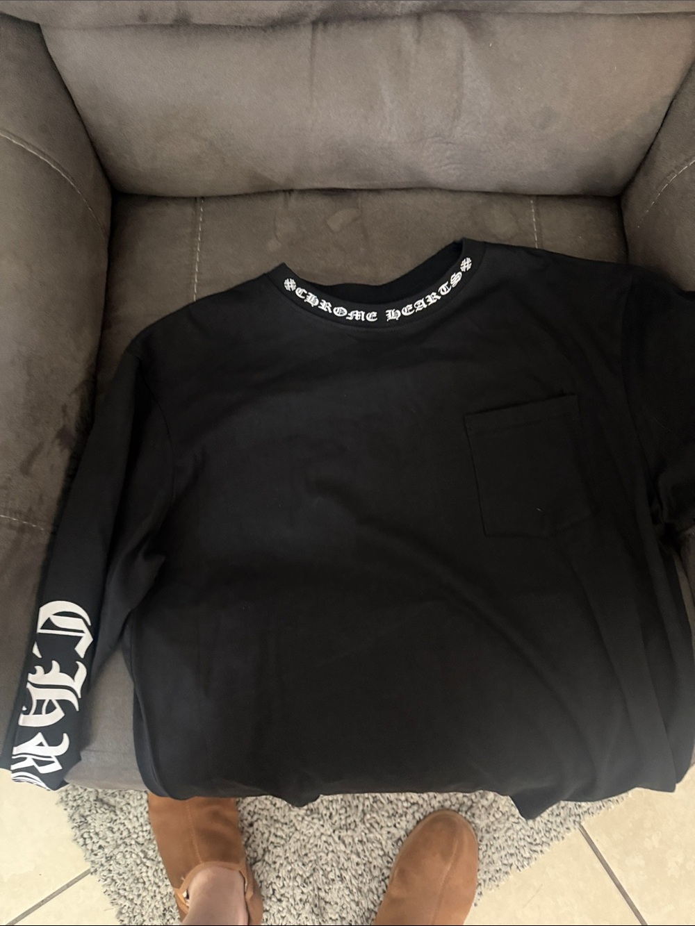 Chrome Hearts Black Long Sleeve Logo Neck & Sleeve Tee